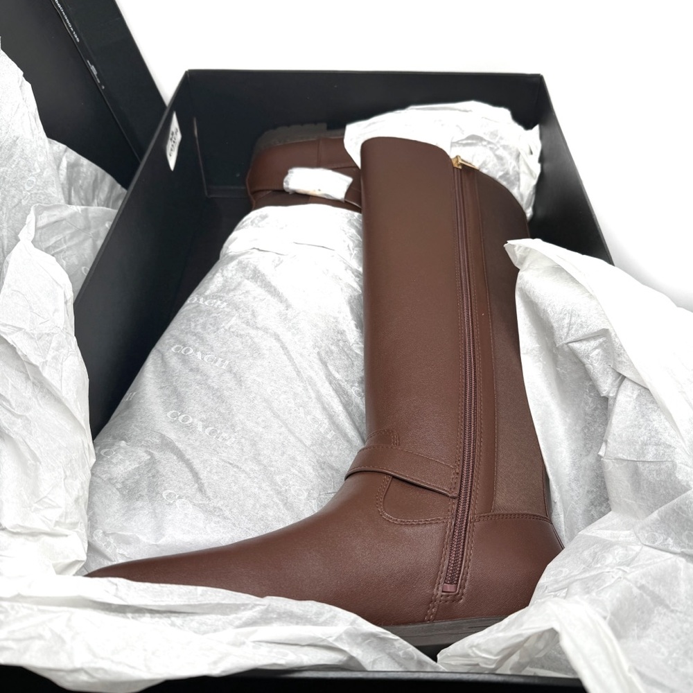 Coach Farrah Tall Riding Boots with Logo Buckle Walnut Size 10 - Picture 13 of 15